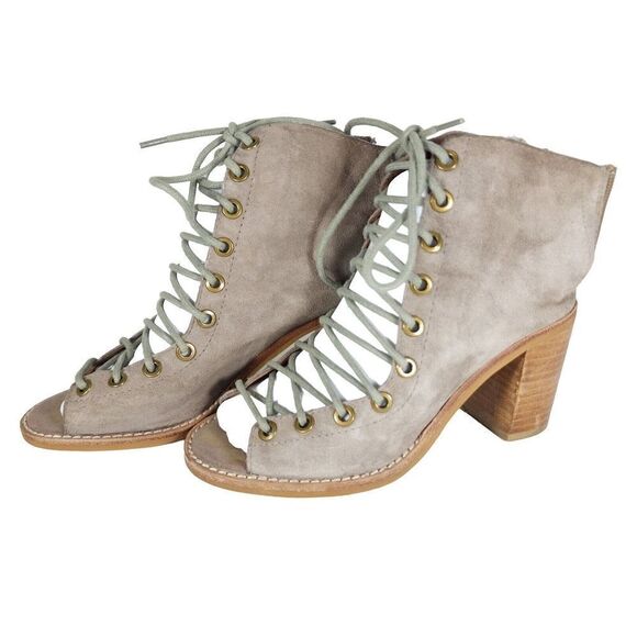 Free PeopleXJeffrey Campbell Women's US5,5 Taupe Leather Lace-up Ankle Booties - Picture 1 of 14